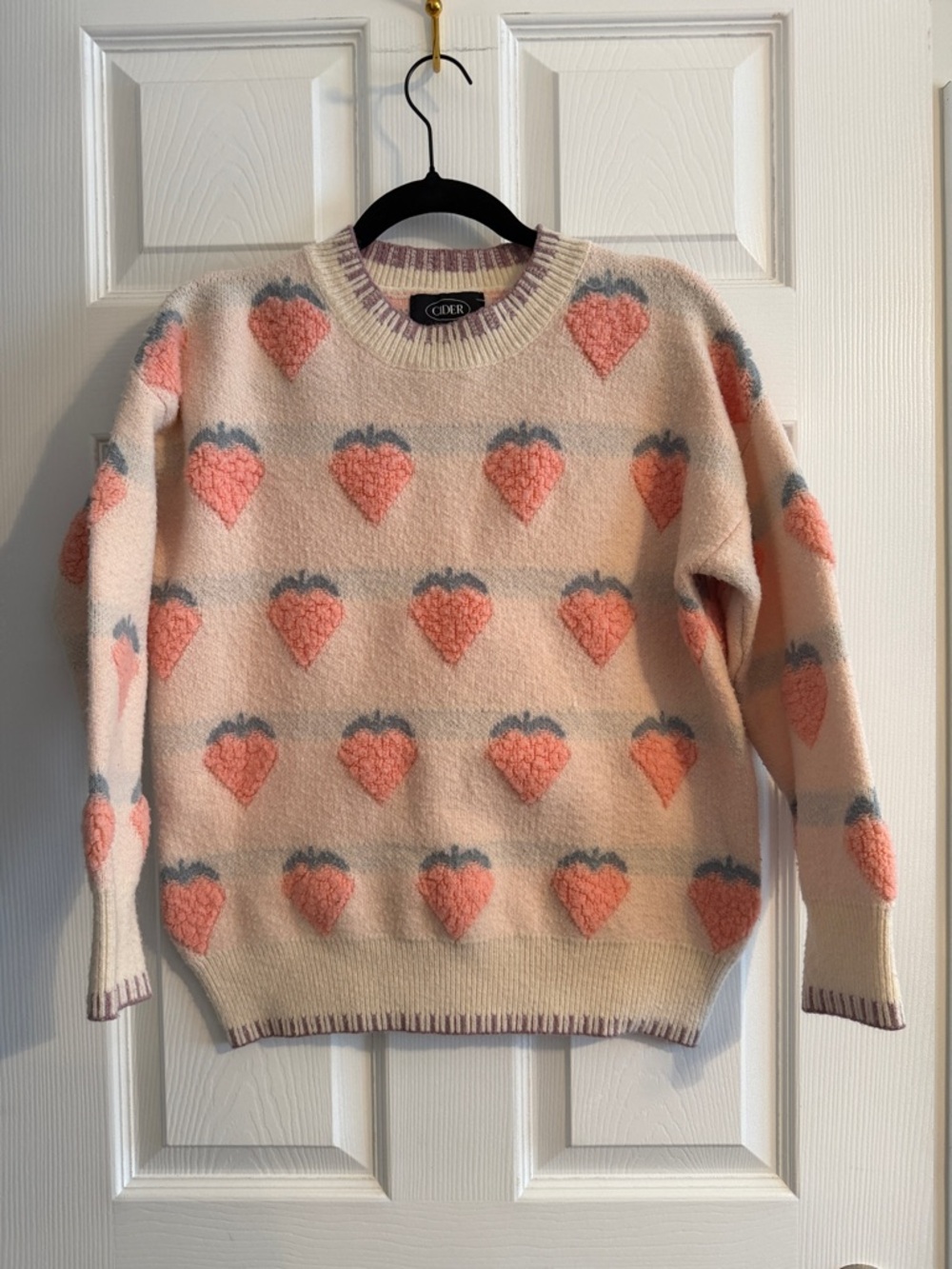 Cider Cream & Coral Strawberry Pattern Crewneck Sweater